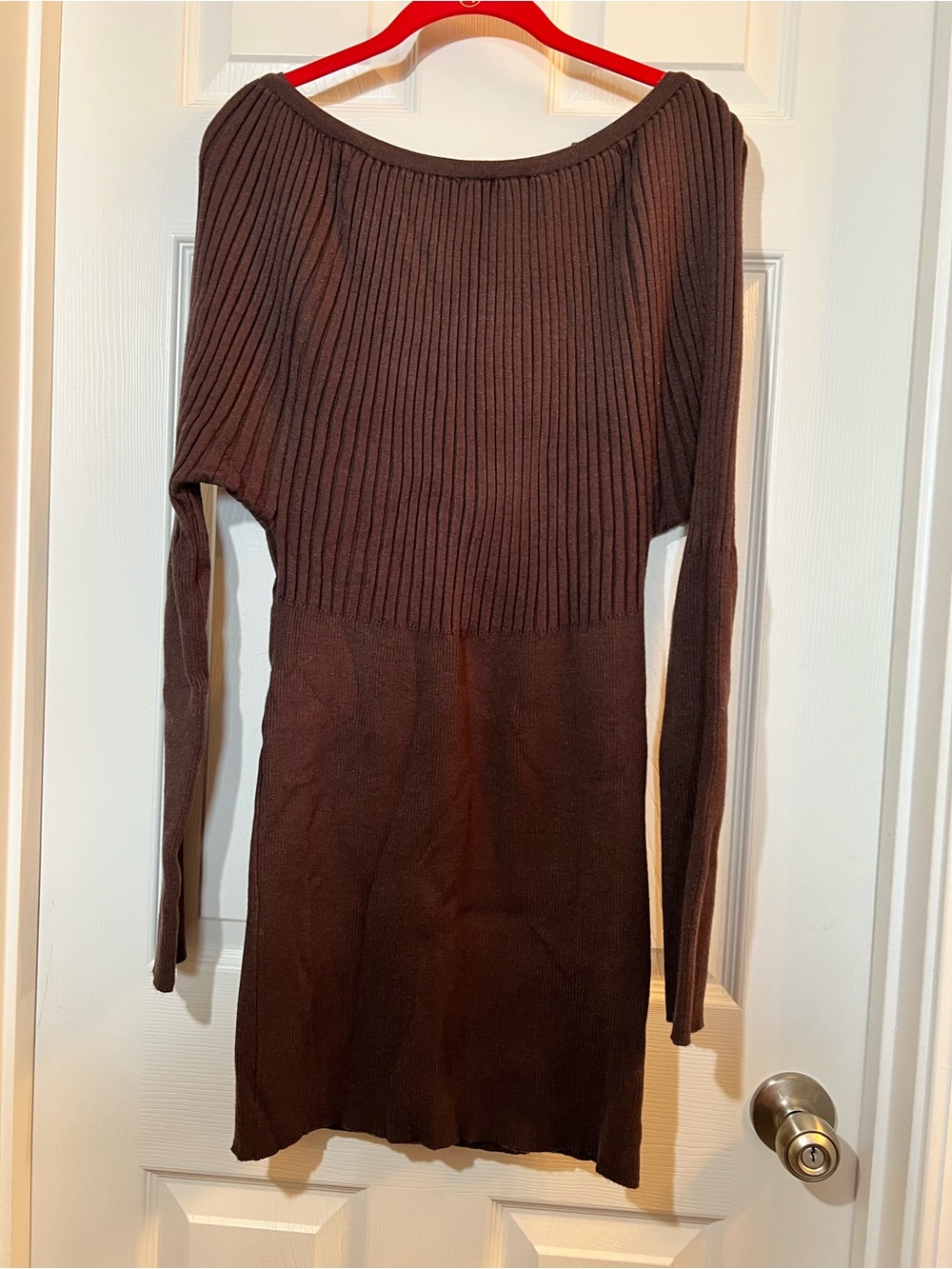 🦋 Ribbed Long-Sleeve Knit Dress in Brown size xlarge